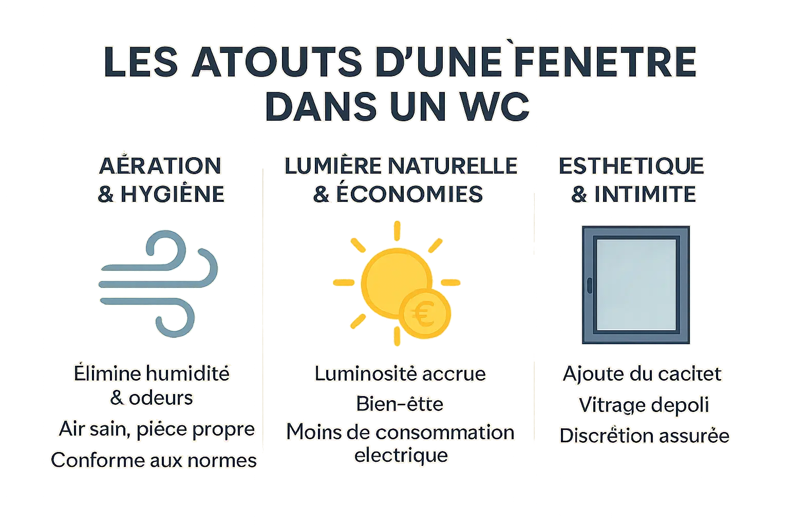 Illustration montrant les atouts d'une fenêtre dans un WC