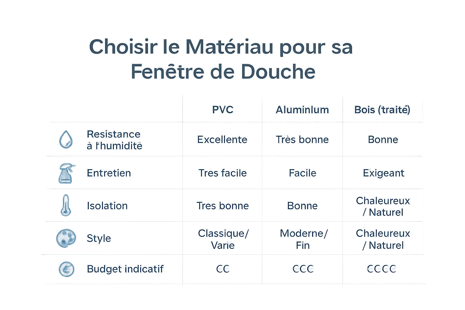 Comparaison des matériaux pour fenêtre de douche