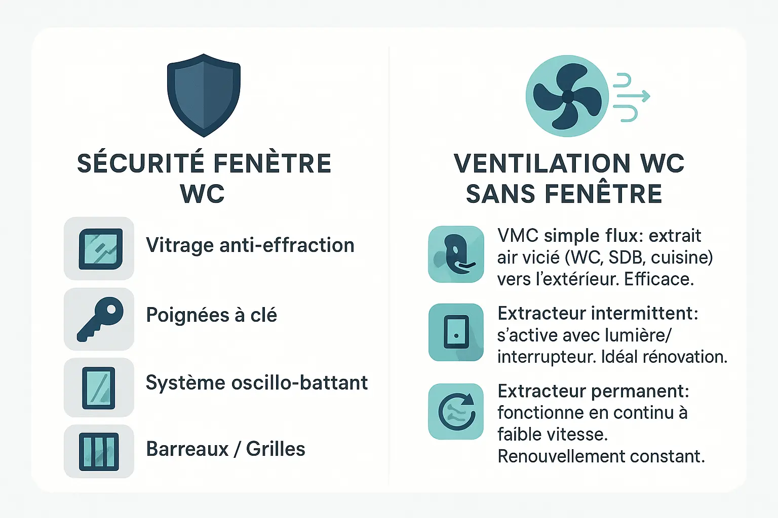 Illustration d'un WC avec système de ventilation et de sécurisation de fenêtre