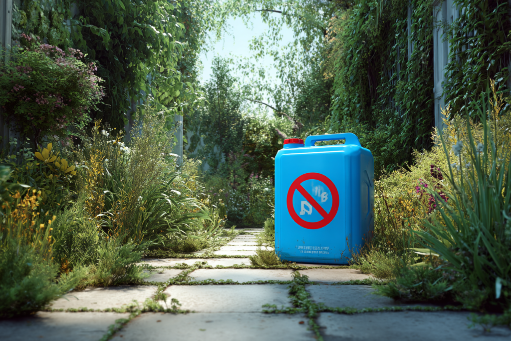 Bidon Adblue dans une allée à désherber