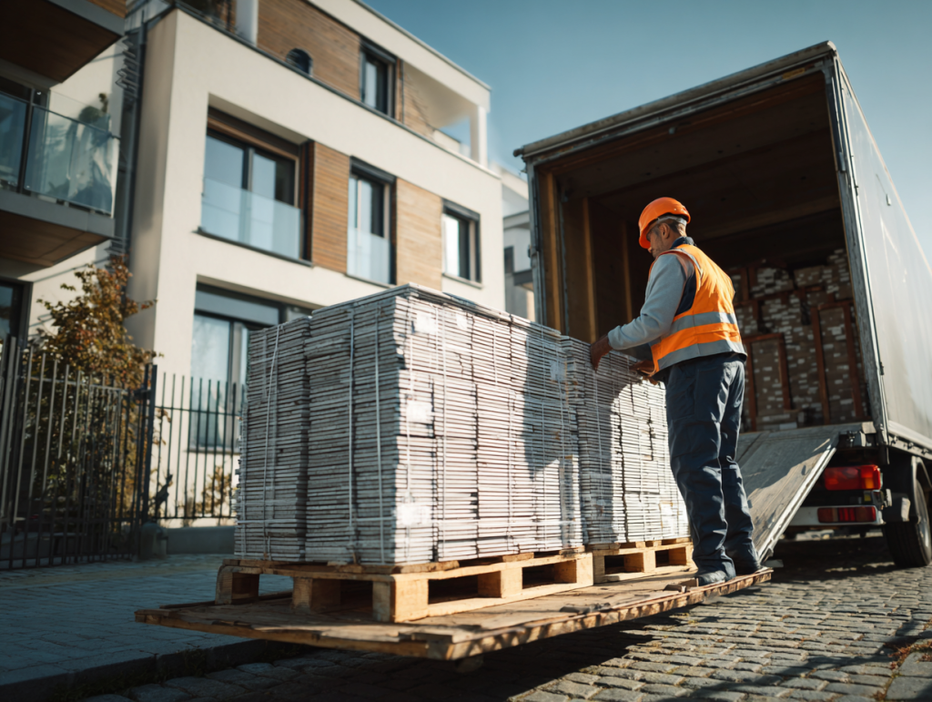 Livraison sécurisée carrelage par professionnel et camion