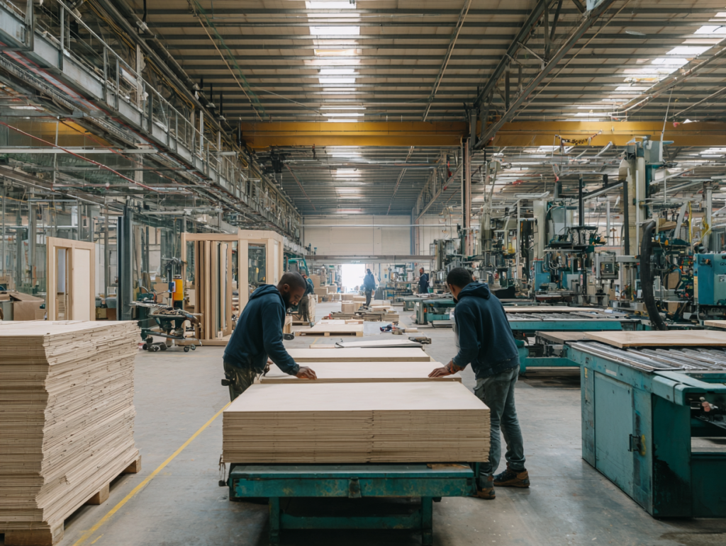 Ouvriers travaillant dans une usine de menuiserie