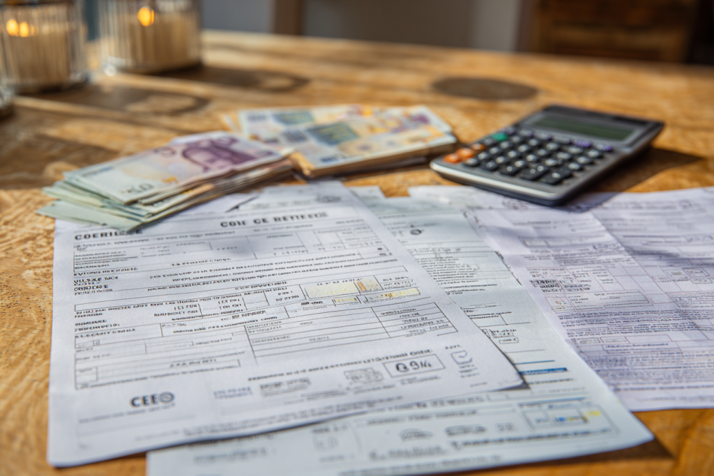 Documents administratifs prime énergie CEE Sonergia avec certificats rénovation énergétique et calculatrice