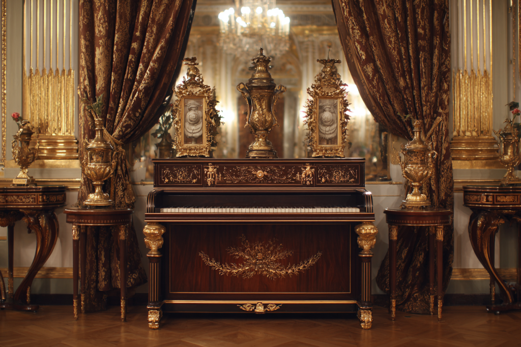Mobilier néoclassique de l'époque de Catherine la Grande avec console en acajou ornée de bronzes dorés et motifs antiques dans un intérieur impérial russe du XVIIIe siècle