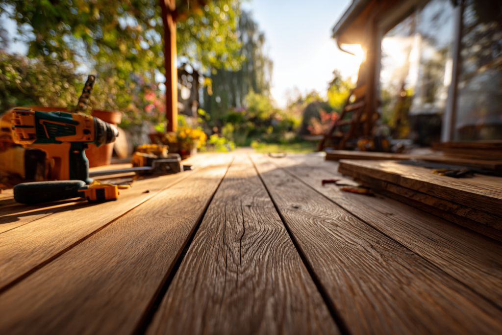 Installation terrasse bois exotique Ipé chantier rénovation extérieure