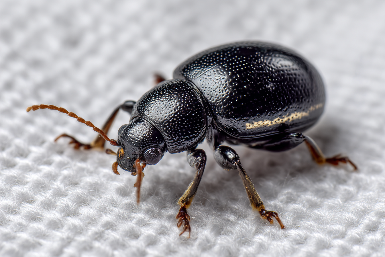 Photo en gros plan d'un petit insecte noir rond