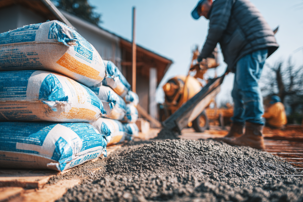 Coulage dalle béton avec sacs de béton prêt à l'emploi 35kg