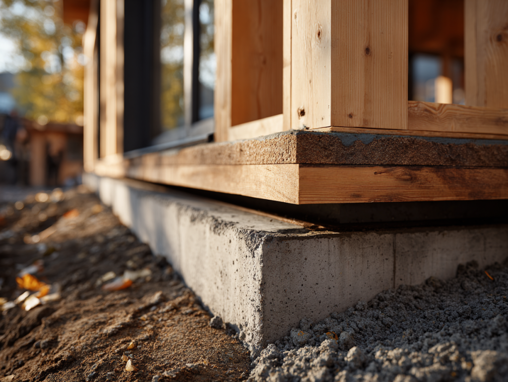 Maison ossature bois lisse basse sur surbot béton hauteur 15cm DTU 31.2 construction