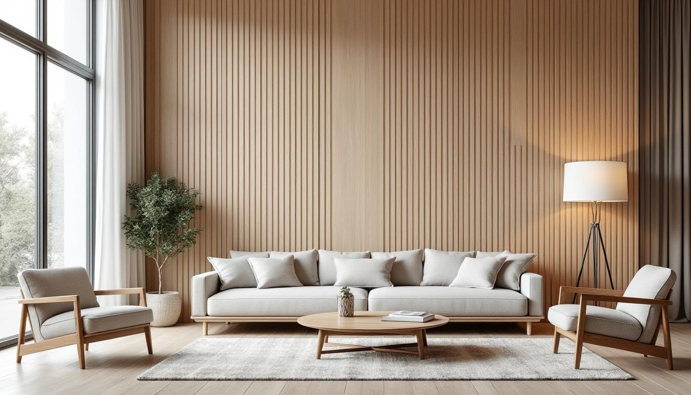 bardage bois interieur dans salon cosy style scandinave