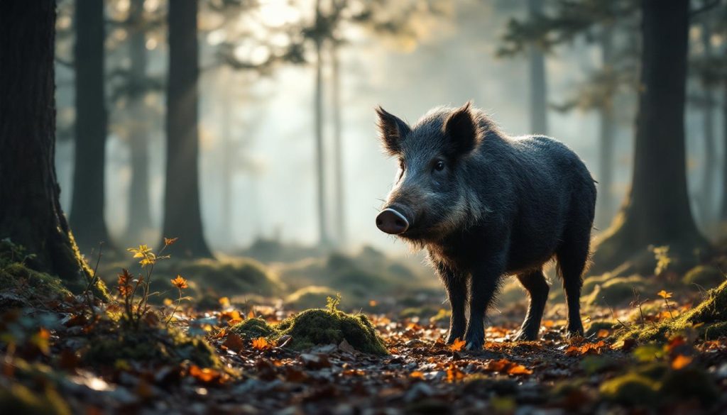 Sanglier à l'affût dans une forêt
