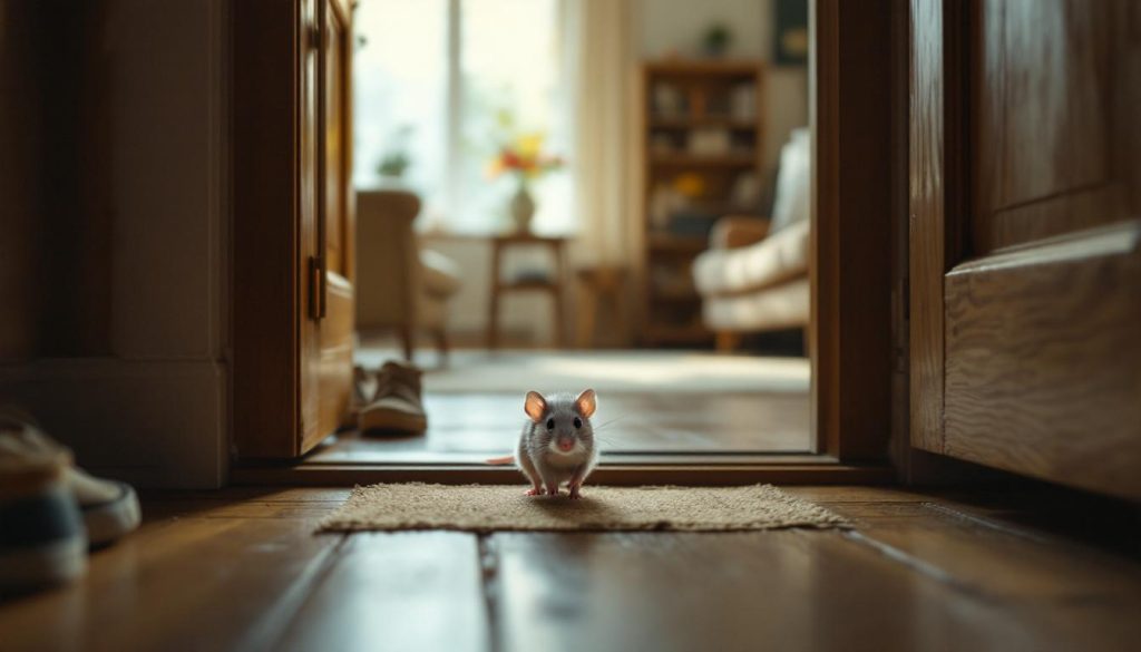 souris dans l'entrebâillement d'une porte
