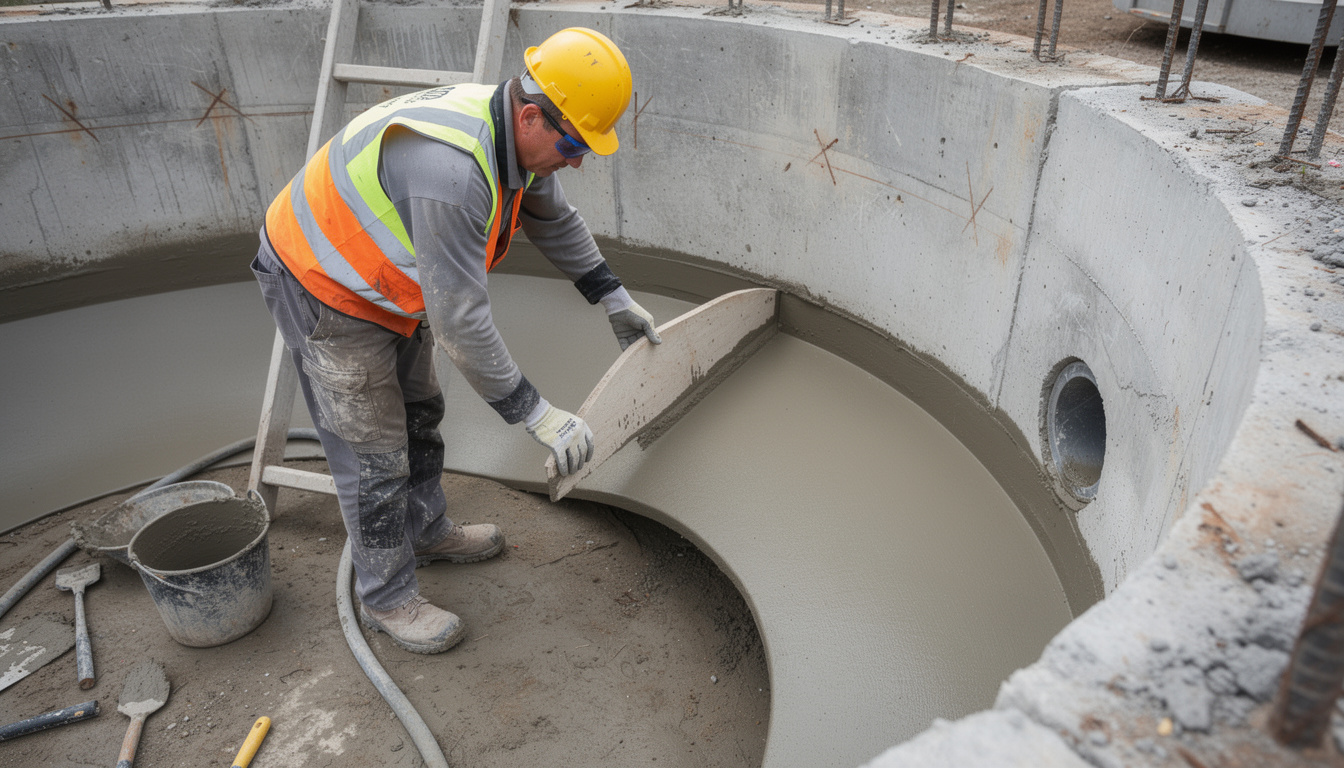 Ouvrier cunette béton