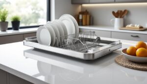 égouttoir à tempo alessi en acier inoxydable alliant design moderne et fonctionnalité pratique pour un séchage efficace de votre vaisselle.