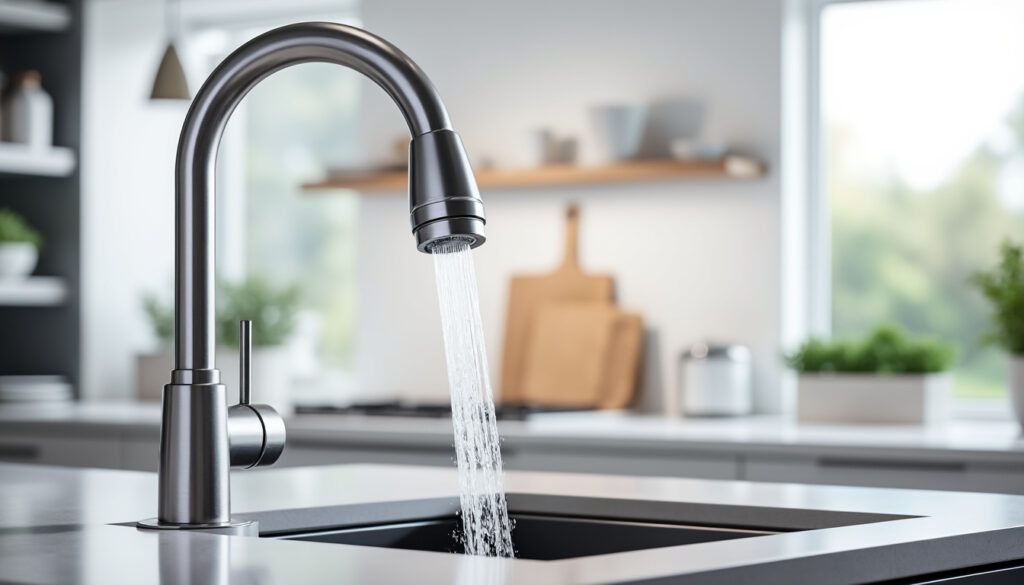 embout de robinet de cuisine pivotant à 360°, conçu pour économiser l'eau tout en offrant une grande flexibilité d'utilisation. facile à installer et idéal pour réduire votre consommation d'eau au quotidien.